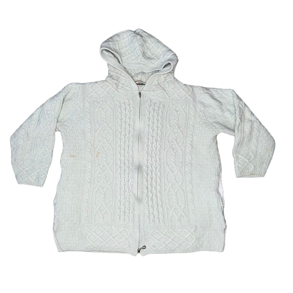 Aran Crafts Ireland Cable Knit Wool Zip Up Hoodie Sweater Mint Green